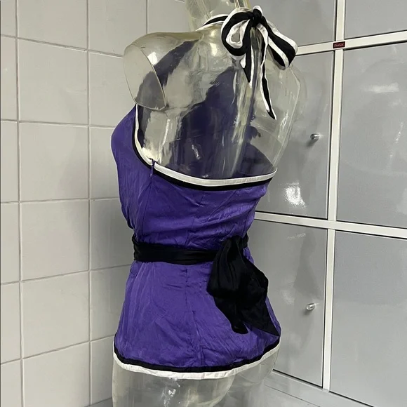 Bebe 2008 Silky Purple Peplum Deep Plunge Halter XS - Picture 7 of 16